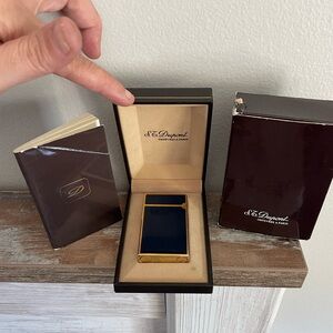 S. T. Dupont Ligne 2 Blue Lacquer & Gold Lighter – 1991 – w/ Box & Papers